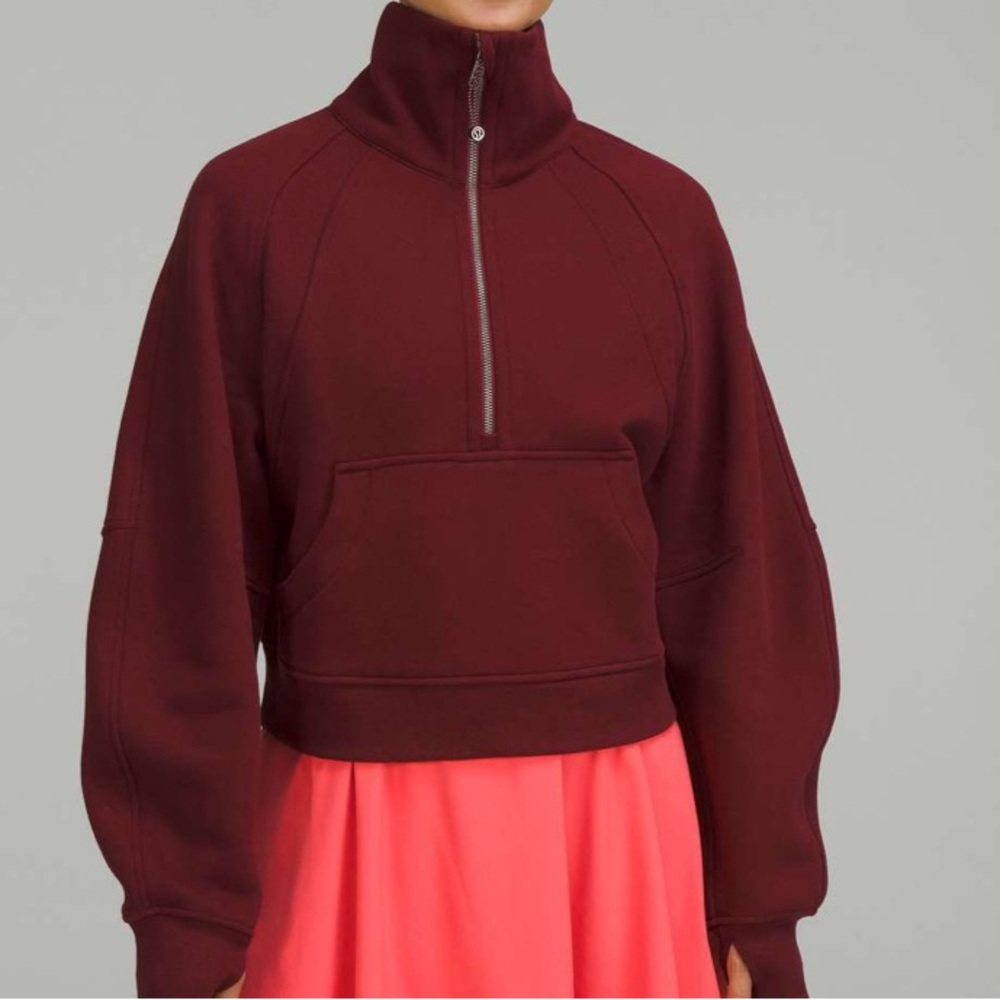 EUC Lululemon Funnel Neck Scuba Half Zip M/L Red Merlot